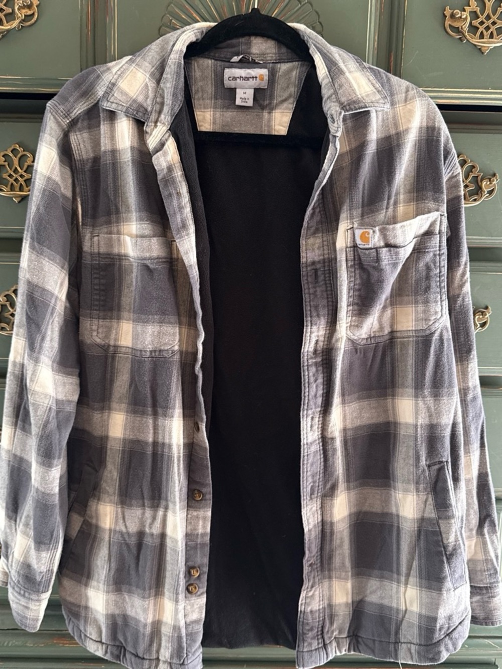 Carhartt Men’s Gray and White Plaid Lined Shirt Jacket